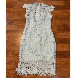 Eliza J Lace Mock Neck Sheath Midi Dress Light Blue Size 6 Elegant Occasion